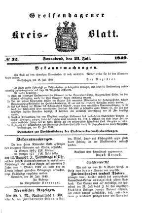 Greifenhagener Kreisblatt vom 21.07.1849