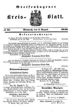 Greifenhagener Kreisblatt on Aug 1, 1849