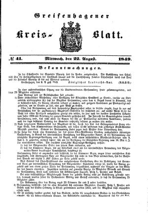 Greifenhagener Kreisblatt vom 22.08.1849