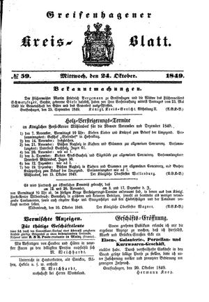 Greifenhagener Kreisblatt vom 24.10.1849