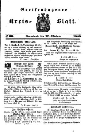 Greifenhagener Kreisblatt vom 27.10.1849