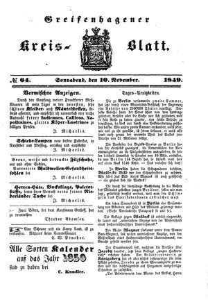 Greifenhagener Kreisblatt vom 10.11.1849