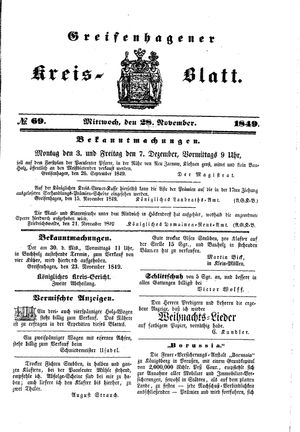 Greifenhagener Kreisblatt vom 28.11.1849