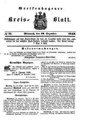 Greifenhagener Kreisblatt on Dec 19, 1849