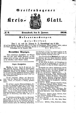 Greifenhagener Kreisblatt vom 05.01.1850