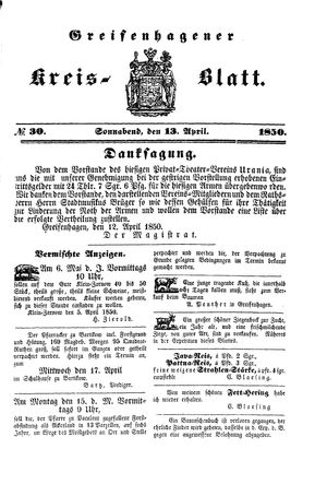 Greifenhagener Kreisblatt vom 13.04.1850