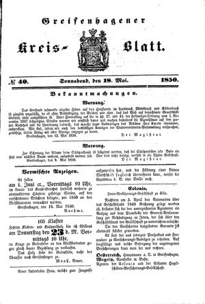 Greifenhagener Kreisblatt on May 18, 1850