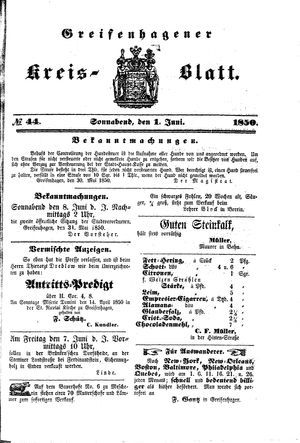 Greifenhagener Kreisblatt vom 01.06.1850