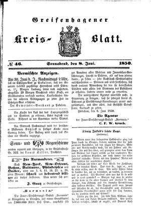 Greifenhagener Kreisblatt vom 08.06.1850