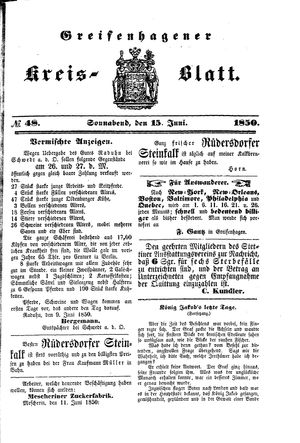 Greifenhagener Kreisblatt vom 15.06.1850