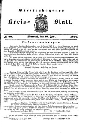 Greifenhagener Kreisblatt vom 19.06.1850