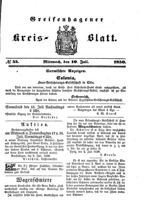 Greifenhagener Kreisblatt vom 10.07.1850