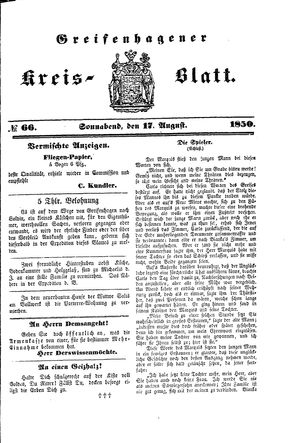 Greifenhagener Kreisblatt vom 17.08.1850