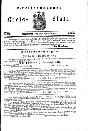 Greifenhagener Kreisblatt vom 25.09.1850