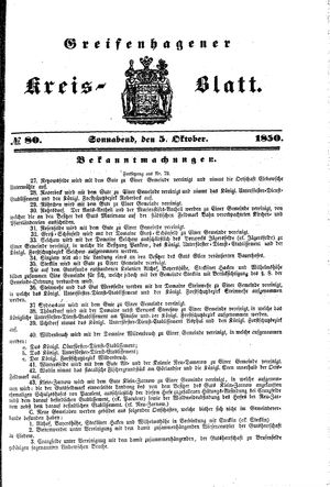 Greifenhagener Kreisblatt vom 05.10.1850