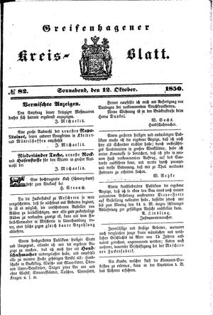 Greifenhagener Kreisblatt vom 12.10.1850