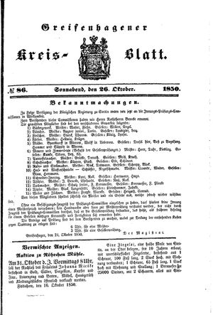 Greifenhagener Kreisblatt vom 26.10.1850