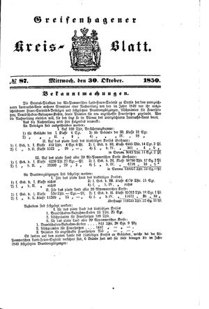 Greifenhagener Kreisblatt vom 30.10.1850