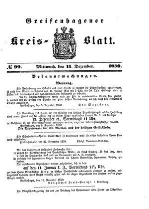 Greifenhagener Kreisblatt vom 11.12.1850