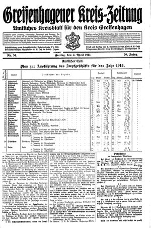 Greifenhagener Kreiszeitung on Apr 4, 1914