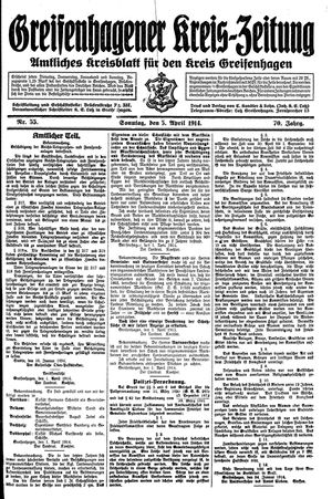 Greifenhagener Kreiszeitung vom 05.04.1914