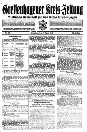 Greifenhagener Kreiszeitung vom 07.04.1914