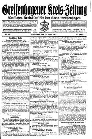 Greifenhagener Kreiszeitung vom 18.04.1914