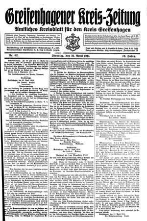 Greifenhagener Kreiszeitung vom 21.04.1914