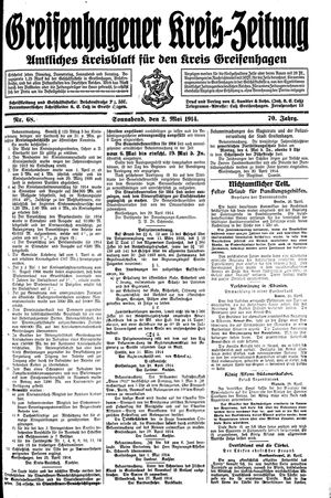 Greifenhagener Kreiszeitung vom 02.05.1914