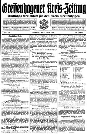 Greifenhagener Kreiszeitung on May 5, 1914