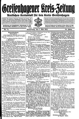 Greifenhagener Kreiszeitung on May 7, 1914