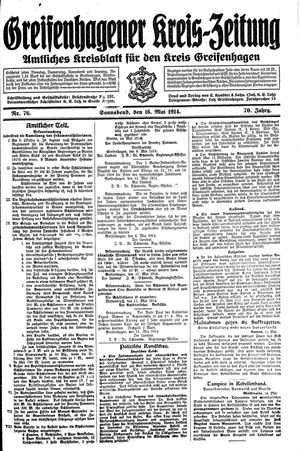 Greifenhagener Kreiszeitung vom 16.05.1914