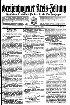 Greifenhagener Kreiszeitung vom 30.05.1914