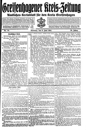Greifenhagener Kreiszeitung vom 09.06.1914