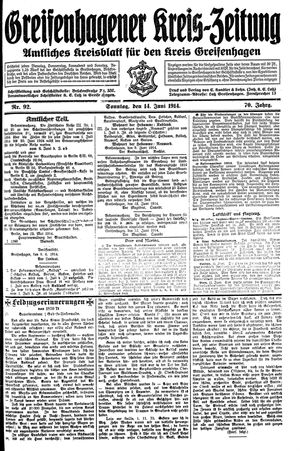 Greifenhagener Kreiszeitung vom 14.06.1914