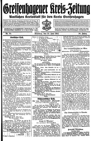 Greifenhagener Kreiszeitung vom 23.06.1914