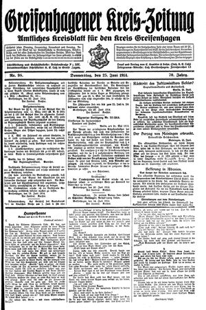 Greifenhagener Kreiszeitung vom 25.06.1914