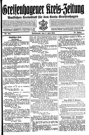 Greifenhagener Kreiszeitung vom 04.07.1914