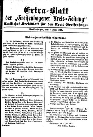 Greifenhagener Kreiszeitung vom 07.07.1914
