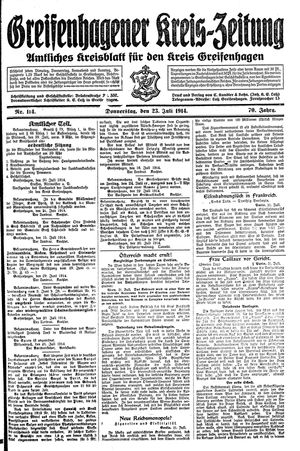 Greifenhagener Kreiszeitung vom 23.07.1914