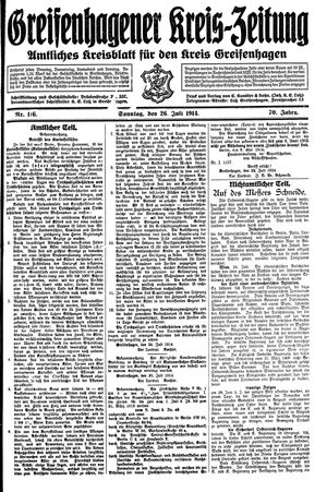 Greifenhagener Kreiszeitung vom 26.07.1914