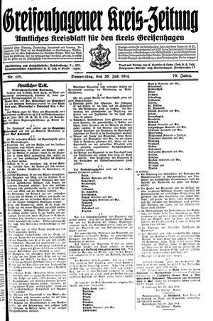 Greifenhagener Kreiszeitung vom 30.07.1914
