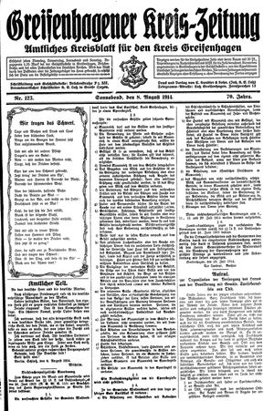 Greifenhagener Kreiszeitung vom 08.08.1914