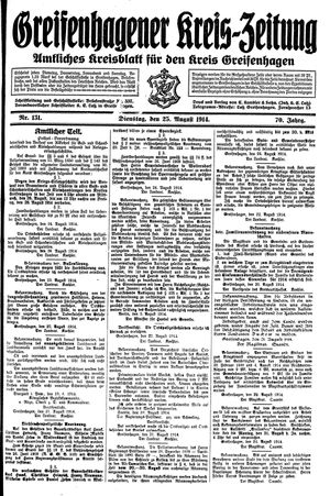 Greifenhagener Kreiszeitung vom 25.08.1914