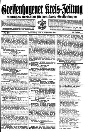 Greifenhagener Kreiszeitung vom 03.09.1914