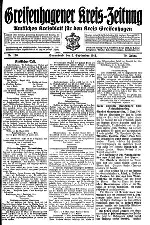 Greifenhagener Kreiszeitung vom 05.09.1914