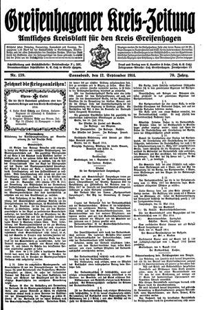 Greifenhagener Kreiszeitung vom 12.09.1914