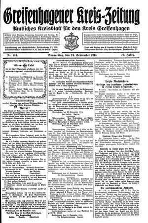 Greifenhagener Kreiszeitung vom 24.09.1914