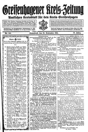 Greifenhagener Kreiszeitung vom 26.09.1914
