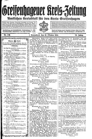 Greifenhagener Kreiszeitung vom 10.10.1914